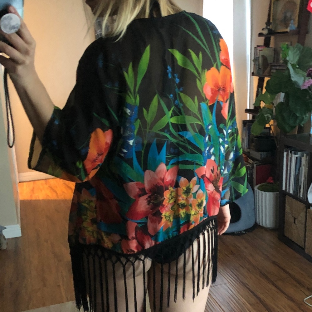 Fringe Summer Island Beach Cover Up Sheer M L